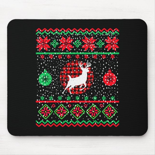 Tapis De Souris Ugly Christmas Sweater Design Plaid Reindeer  (Devant)