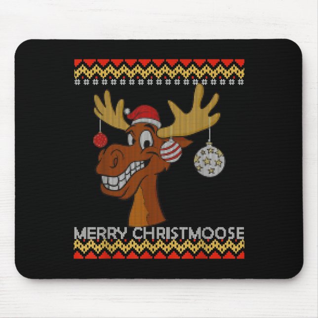 Tapis De Souris Ugly Christmas Sweater I Merry Christmoose Funny M (Devant)