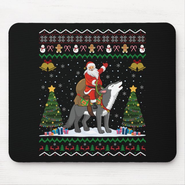 Tapis De Souris Ugly Wolf Xmas Gift Santa Riding Wolf Christmas  (Devant)