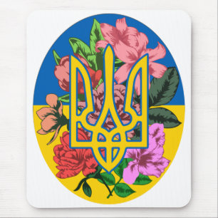 Tapis De Souris Ukrainian trident and flag of Ukraine with flowers