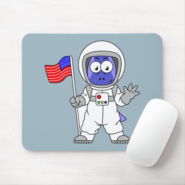 Tapis De Souris Un astronaute parasaurolophus tient le drapeau amé (Avec souris)