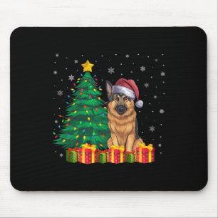 Tapis De Souris Un berger allemand moche Santa Hat Les lumières de