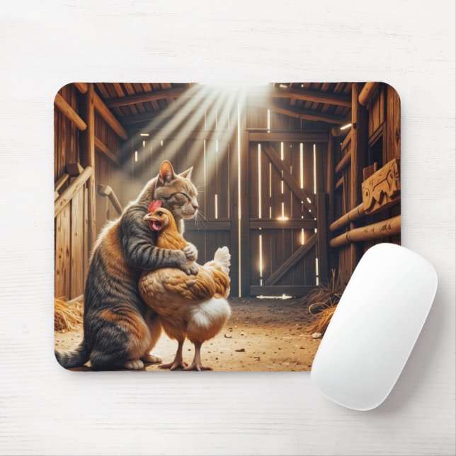 Tapis De Souris Un chat attrape un poulet de la ferme (Avec souris)