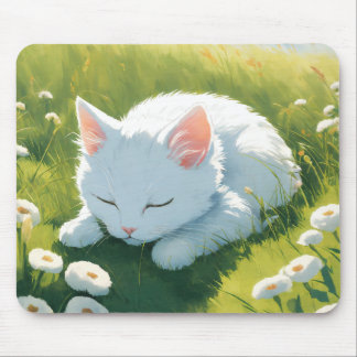 Tapis De Souris Un chaton blanc image de sommeil