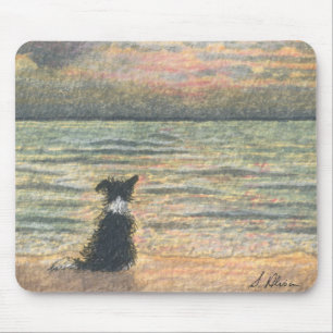 Tapis De Souris Un chien de border collie indique bonjour au matin