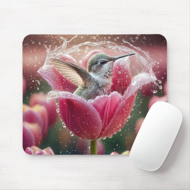 Tapis De Souris Un colibri se balançant dans une tulipe (Avec souris)