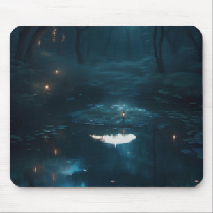 Tapis De Souris Un Étang De Lune Rêvé Dans Une Forêt Dense