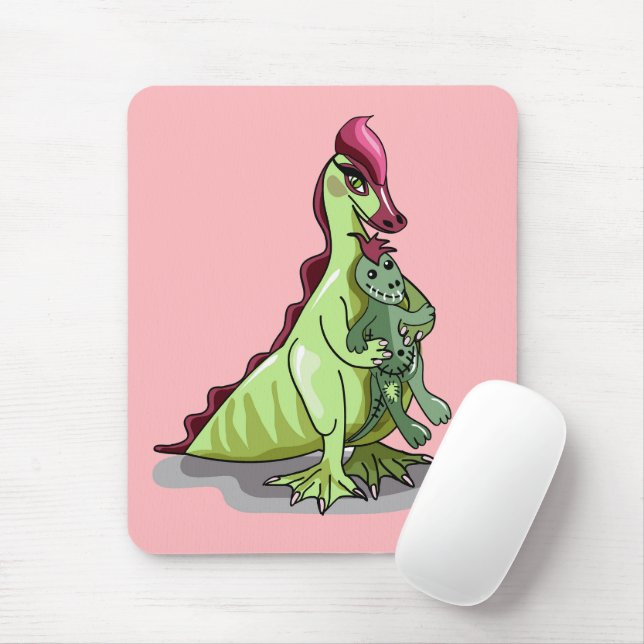 Tapis De Souris Un Hadrosaurus Féminin Tenant Une Poupée. (Avec souris)