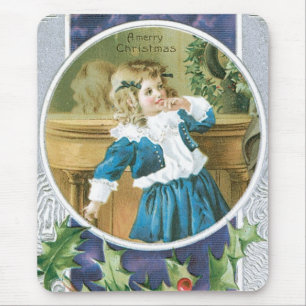 Tapis De Souris "Un joyeux Noël" Fille en bleu