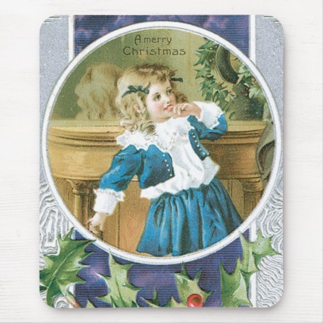 Tapis De Souris "Un joyeux Noël" Fille en bleu (Devant)