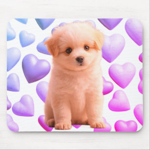 Tapis De Souris Un mignon chiot solitaire sur un ordinateur portab