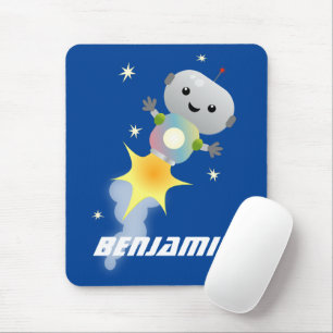 Tapis De Souris Un mignon robot volant dans l'espace dessin animé