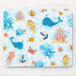 Tapis De Souris Un monde sous-marin mignon. Aquatique. Vie océaniq