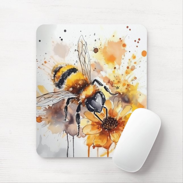 Tapis De Souris Une abeille ramasse du miel sur une fleur. (Avec souris)