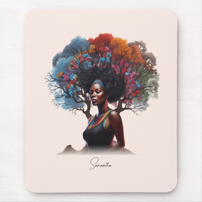 Tapis De Souris Une femme afro-américaine aux cheveux arborés (Devant)