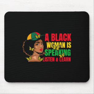 Tapis De Souris Une Femme Noire Parle Écouter Et Apprendre Pour Af