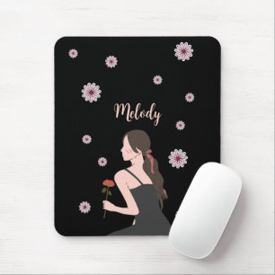 Tapis De Souris Une fille Rose à la fleur rose