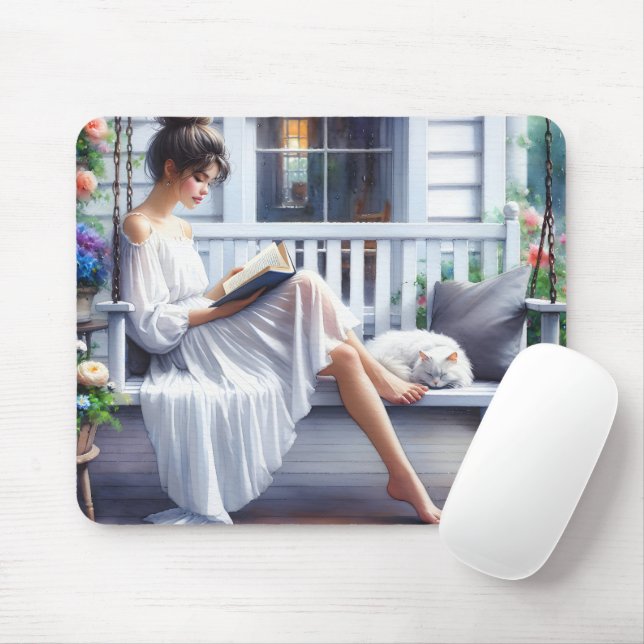 Tapis De Souris Une Jeune Femme Lit Un Livre (Avec souris)