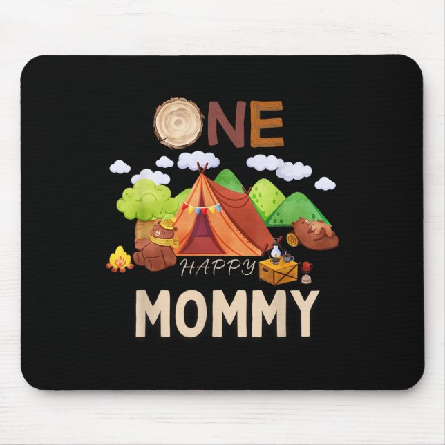 Tapis De Souris Une joyeuse maman Camper Ours Premier anniversaire (Devant)
