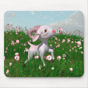 Tapis De Souris Une petite chèvre renifle les fleurs