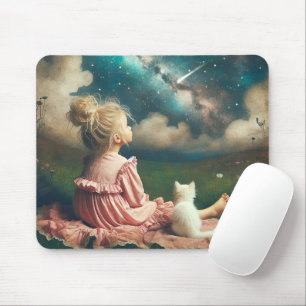 Tapis De Souris Une petite fille regarde une étoile filante