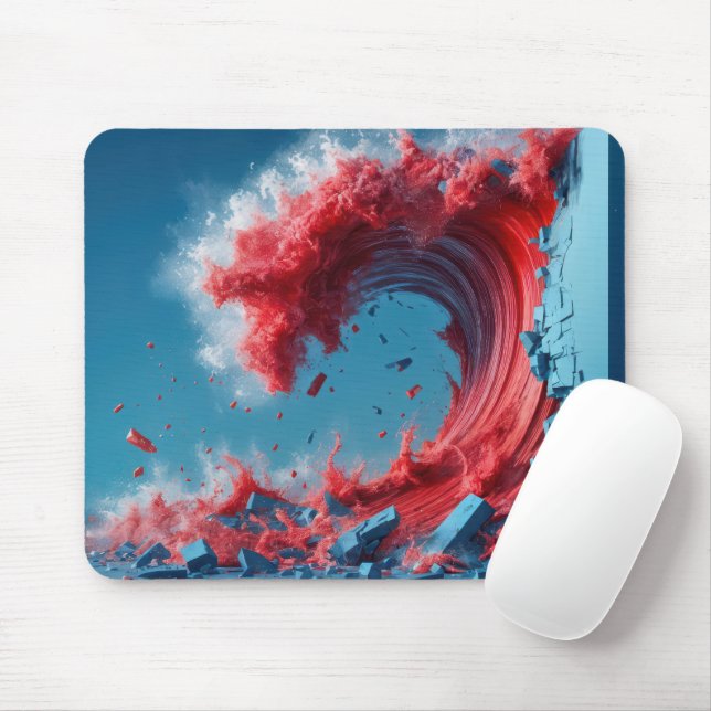Tapis De Souris Une vague rouge politique qui détruit un mur bleu (Avec souris)