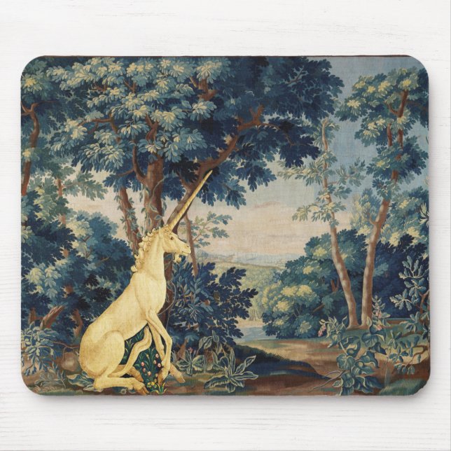 TAPIS DE SOURIS UNICORN EN PAYSAGE EN BOIS, ARBRES, VERDURE (Devant)