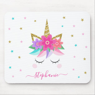 Tapis De Souris Unicorn Flowers Parties scintillant d'or personnal