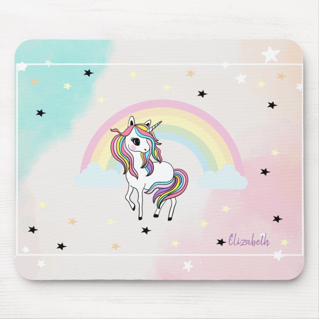 Tapis De Souris Unicorne magique, Arc en ciel, Étoiles (Devant)