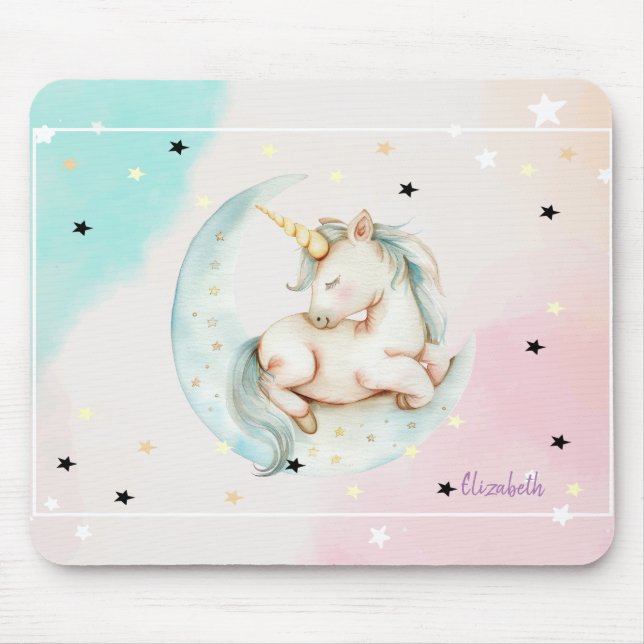 Tapis De Souris Unicorne Magique, Lune, Étoiles (Devant)