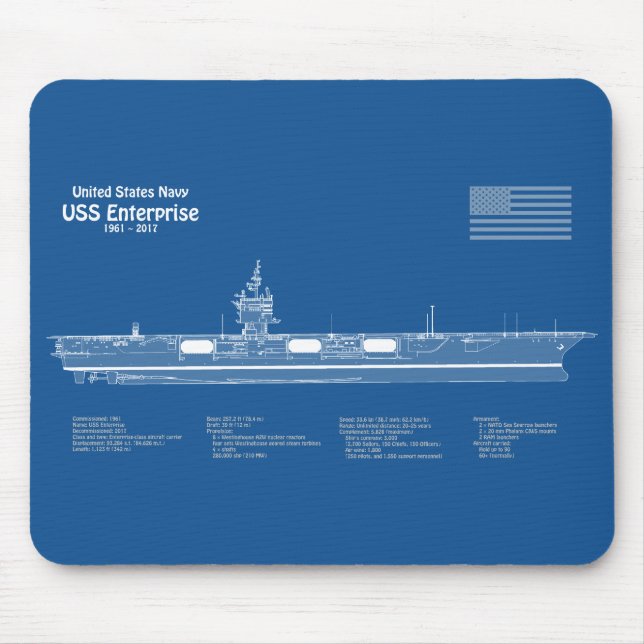 Tapis De Souris USS Enterprise - Plan de plan d'expédition ABD (Devant)