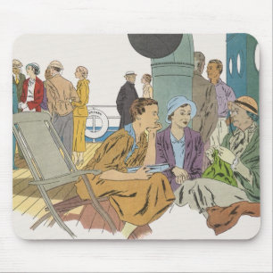 Tapis De Souris Vacances Rétro, Passagers de Paquebot sur le Pont