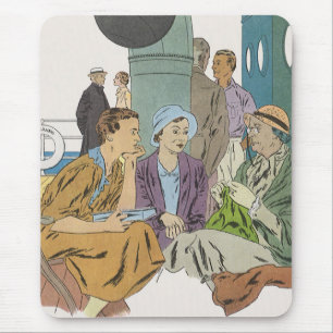 Tapis De Souris Vacances Vintage, passagers d'un bateau de croisiè