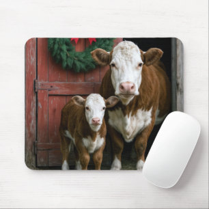 Tapis De Souris Vache et veau Hereford de Noël