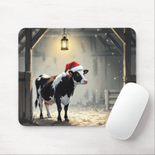 Tapis De Souris Vache Hereford de Noël dans l'encadrement d'une po