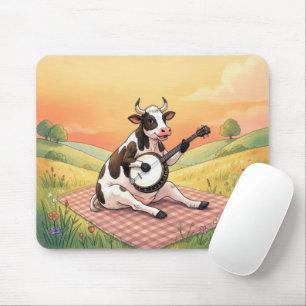 Tapis De Souris Vache jouant du banjo sur une couverture