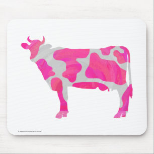Tapis De Souris Vache rose chaud et blanc Silhouette