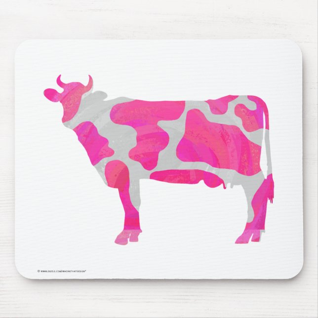 Tapis De Souris Vache rose chaud et blanc Silhouette (Devant)