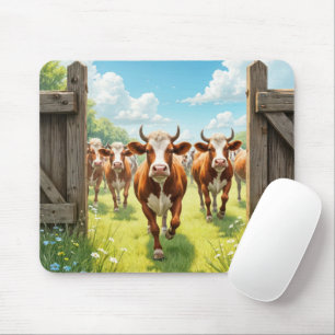 Tapis De Souris Vaches échappant d'un pâturage