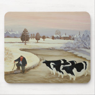 Tapis De Souris Vaches en rivière d'hiver