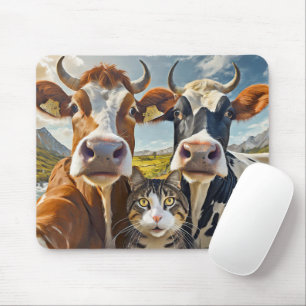 Tapis de souris vaches et chat adorables !