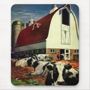 Tapis De Souris Vaches laitières Holstein vintage dans l'entrepris