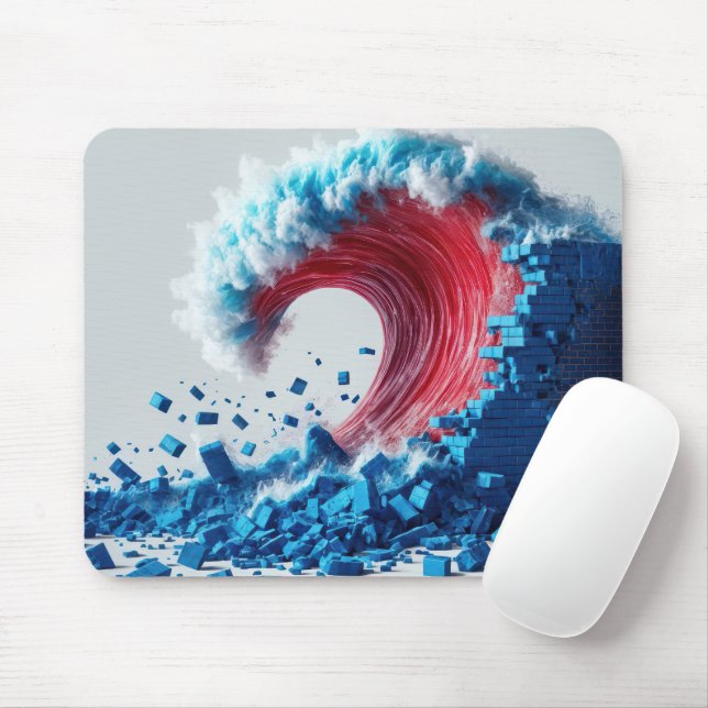 Tapis De Souris Vague rouge politique avec mur bleu (Avec souris)