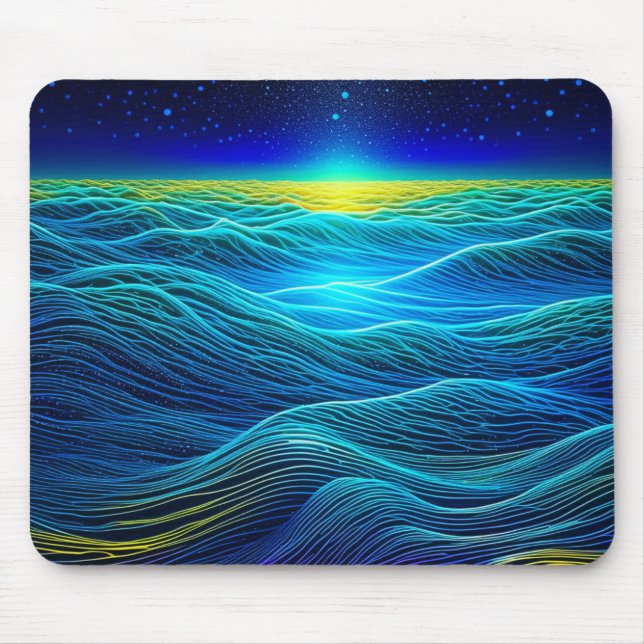 Tapis De Souris Vagues bleu éthérée et coucher de soleil océanique (Devant)