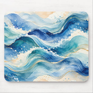 Tapis De Souris Vagues océaniques abstraites à l'aquarelle