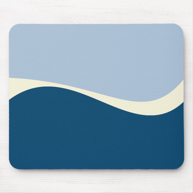 Tapis De Souris Vagues simples 2 en bleu foncé, bleu clair et crèm (Devant)