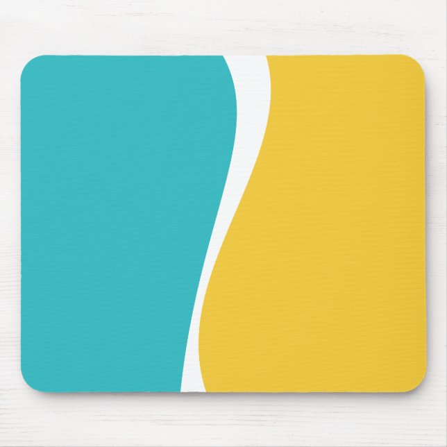 Tapis De Souris Vagues simples 2 en Turquoise, Jaune et Blanc (Devant)