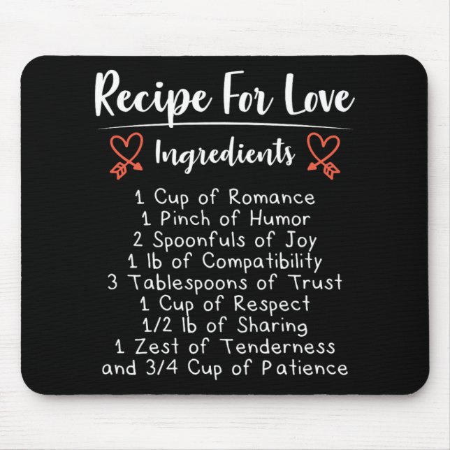 Tapis De Souris Valentines Love Poem Recette Pour Love Romance Cad (Devant)