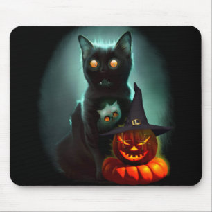 Tapis De Souris Vampire Chat et Assistant Citrouille Halloween Sur