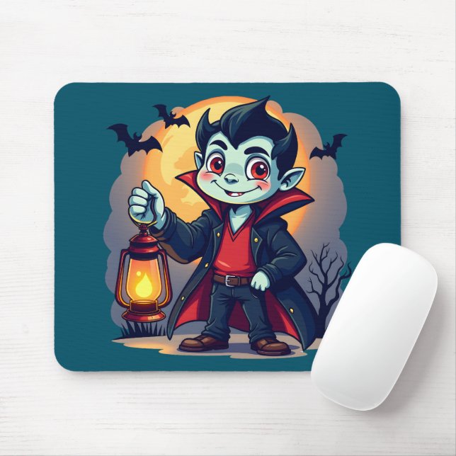 Tapis De Souris Vampire mignon avec Lantern Kawaii Halloween (Avec souris)